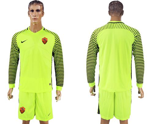 Roma Blank Shiny Green Goalkeeper Long Sleeves Soccer Club Jersey - Click Image to Close